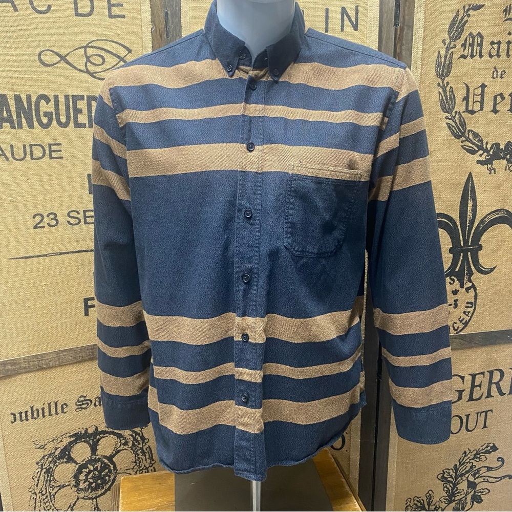 Billy Reid Striped Flannel Shirt, Made in Portugal, L, Standard Fit